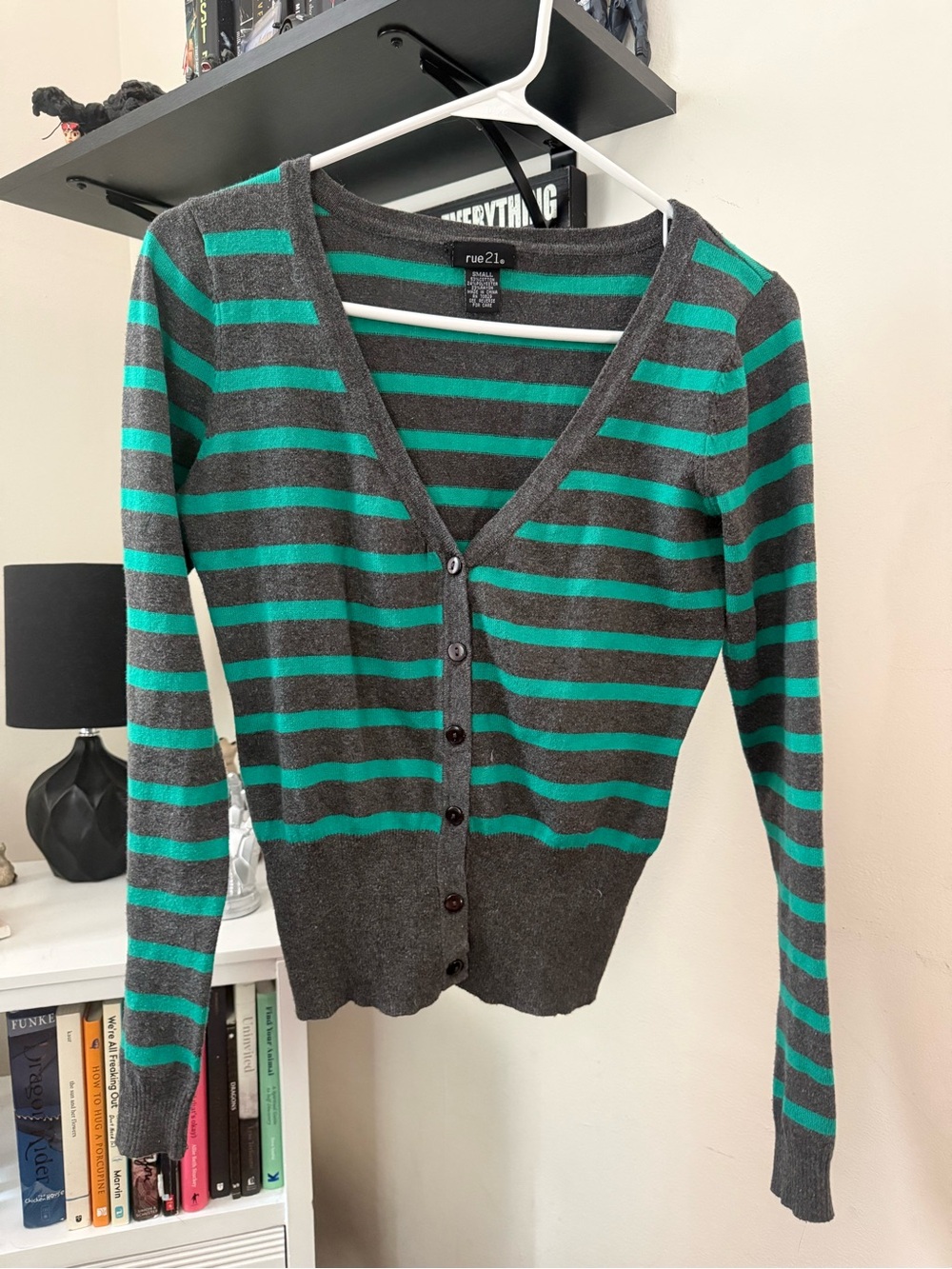Rue21 Gray and Teal Striped Button Cardigan